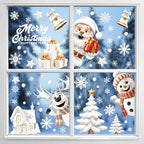 Christmas Window Stickers Blue Snowman Santa Decorative Films Reusable Snowflake Elk Ornaments Merry 2025 Happy New Year 2026