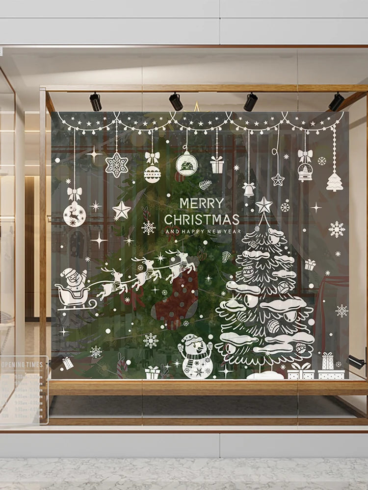 Christmas Window Stickers Set Santa Elk Snowflake Glass Cling Sticker Xmas Decor