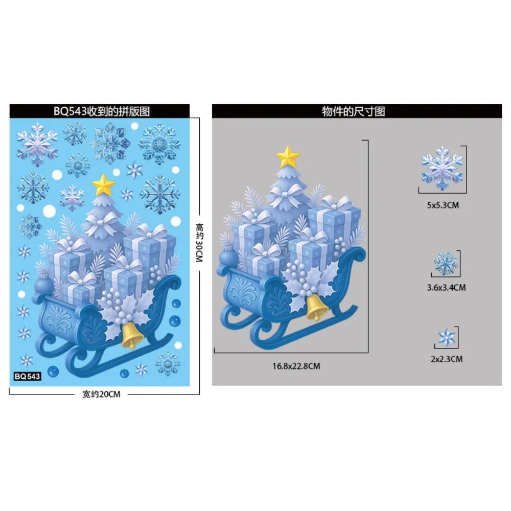 Christmas Window Stickers Winter Snowman Santa Claus Snowflake Reindeer Static Electricity Stickers Ornaments Xmas Home Decor