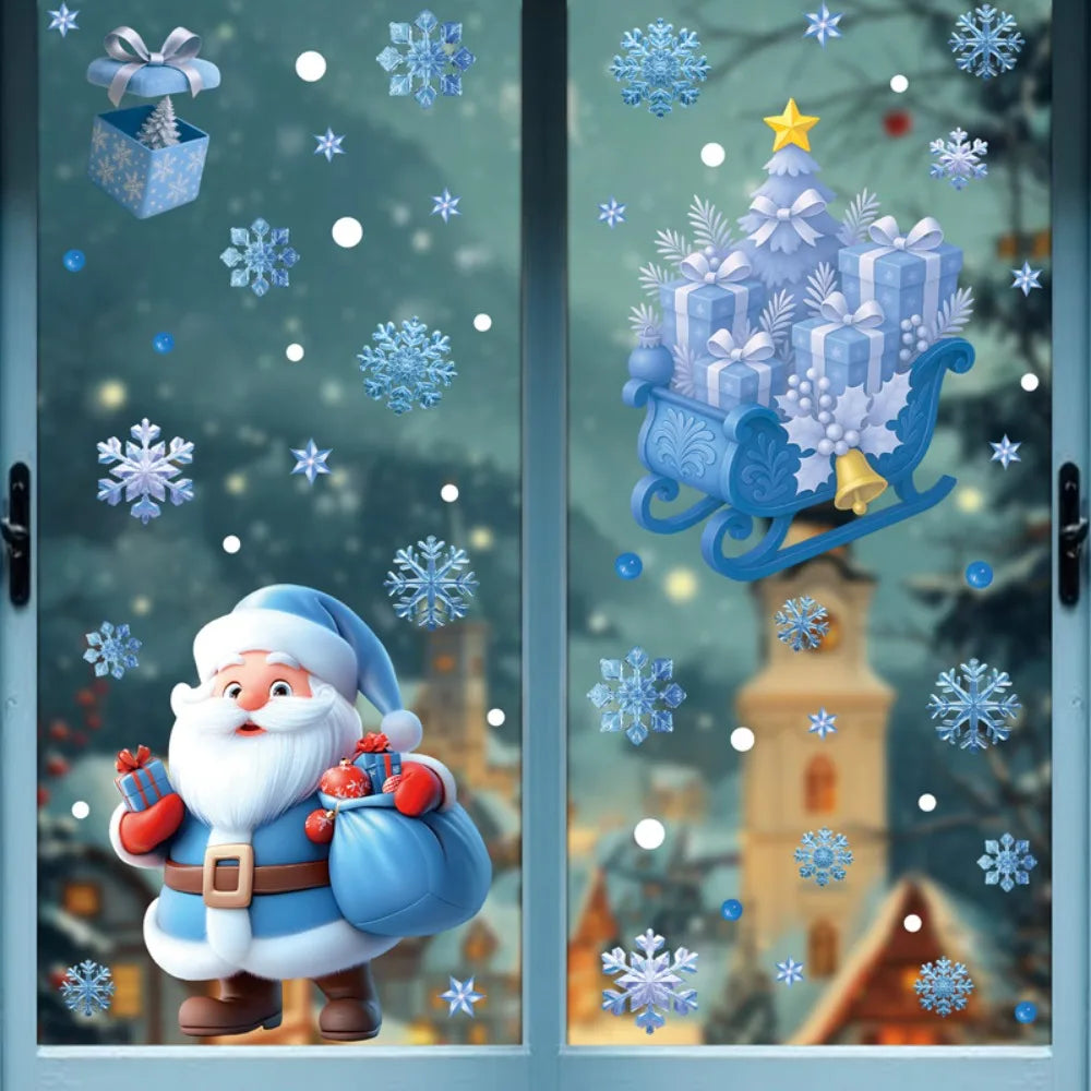Christmas Window Stickers Winter Snowman Santa Claus Snowflake Reindeer Static Electricity Stickers Ornaments Xmas Home Decor