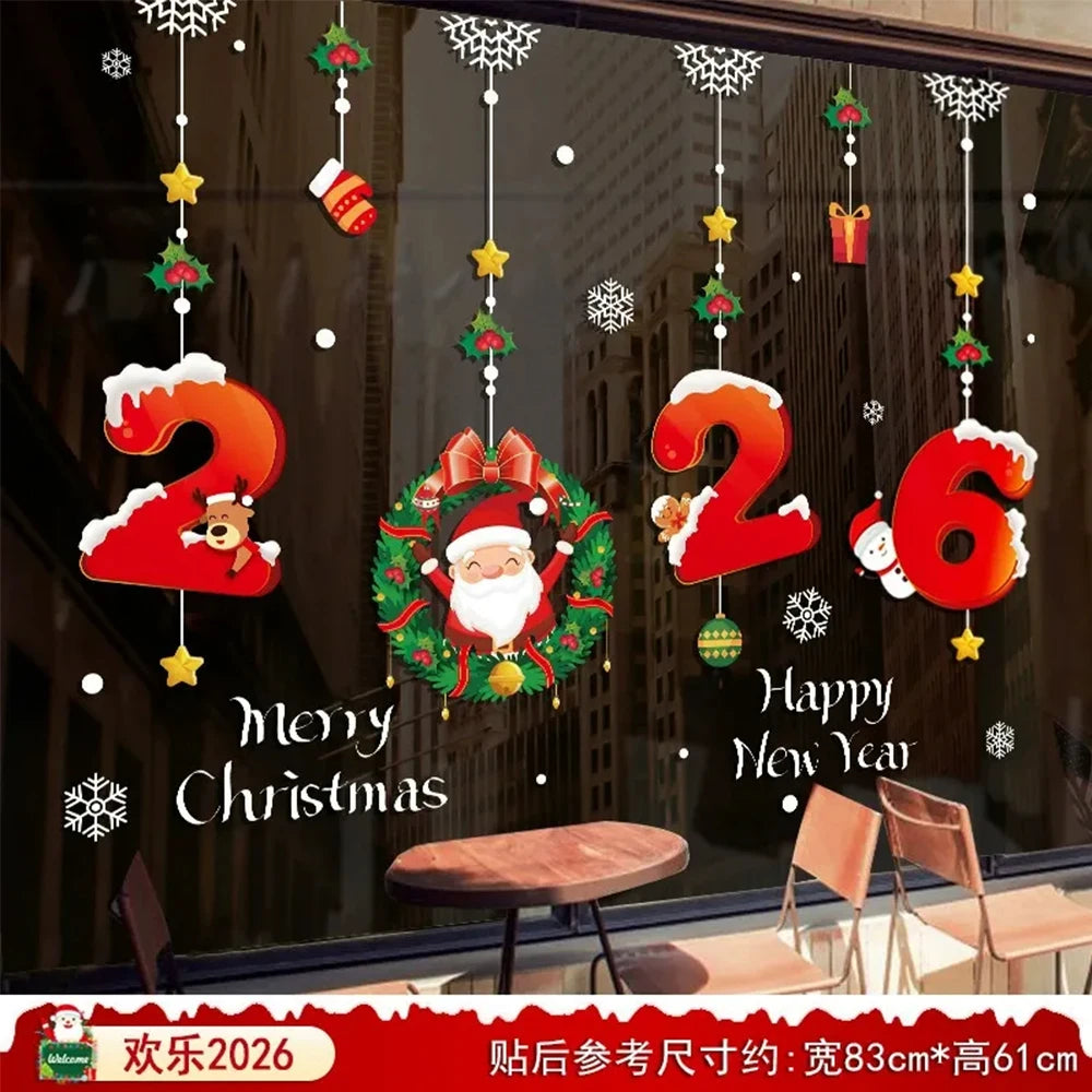 1pc 2026 Christmas Window Stickers Santa Claus Snowflake Pattern Christmas Decal New Year Gift Xmas Party Decorations Navidad