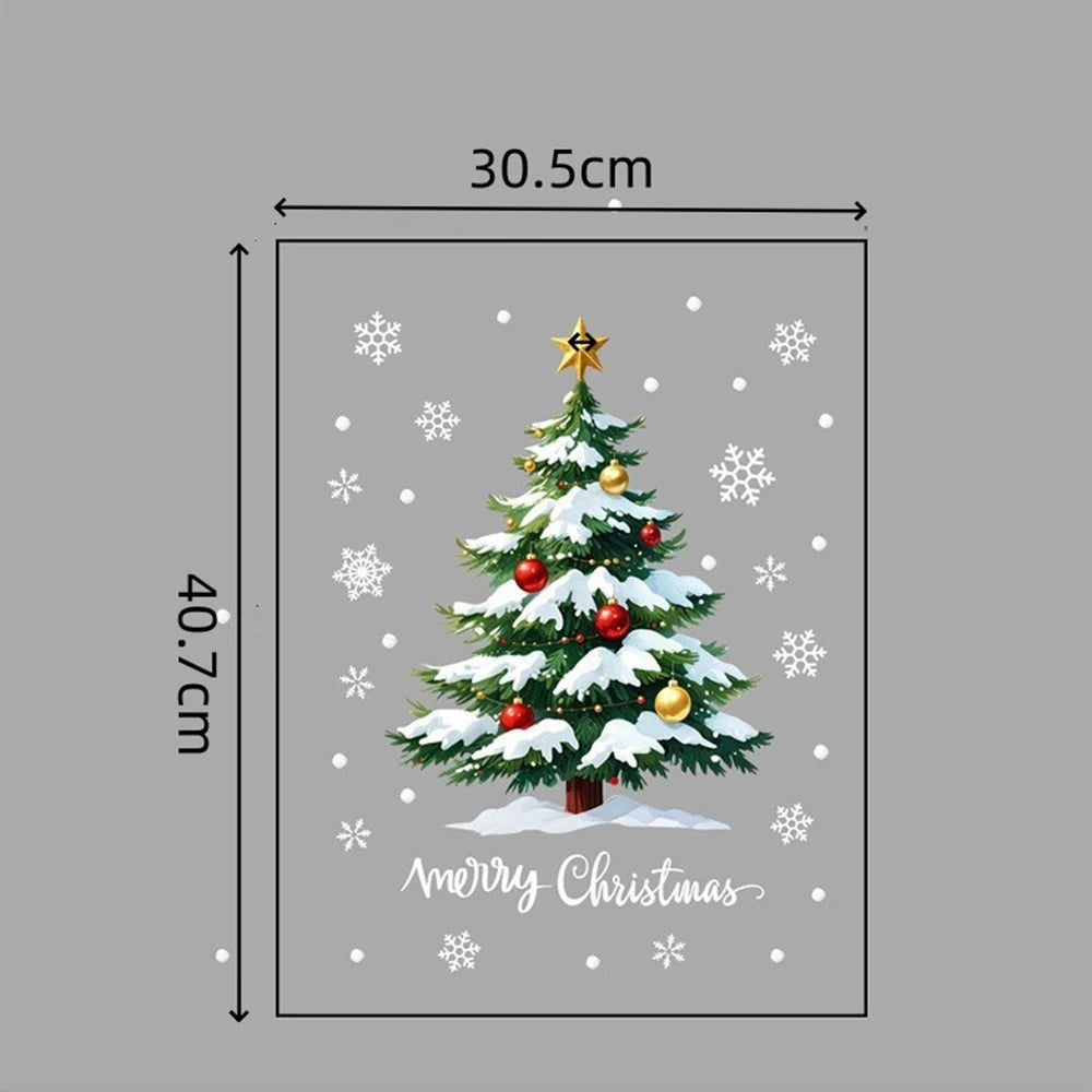 1/2pcs Christmas Window Stickers Reusable Window Decoration Supplies Christmas Tree Snowman Snowflake Glass Decorations Tools