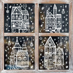 4 sheets/set Large Christmas Window Clings - Snowman & Snowflake Decals for Festive Glass Decoration,Snowy house wall stickers