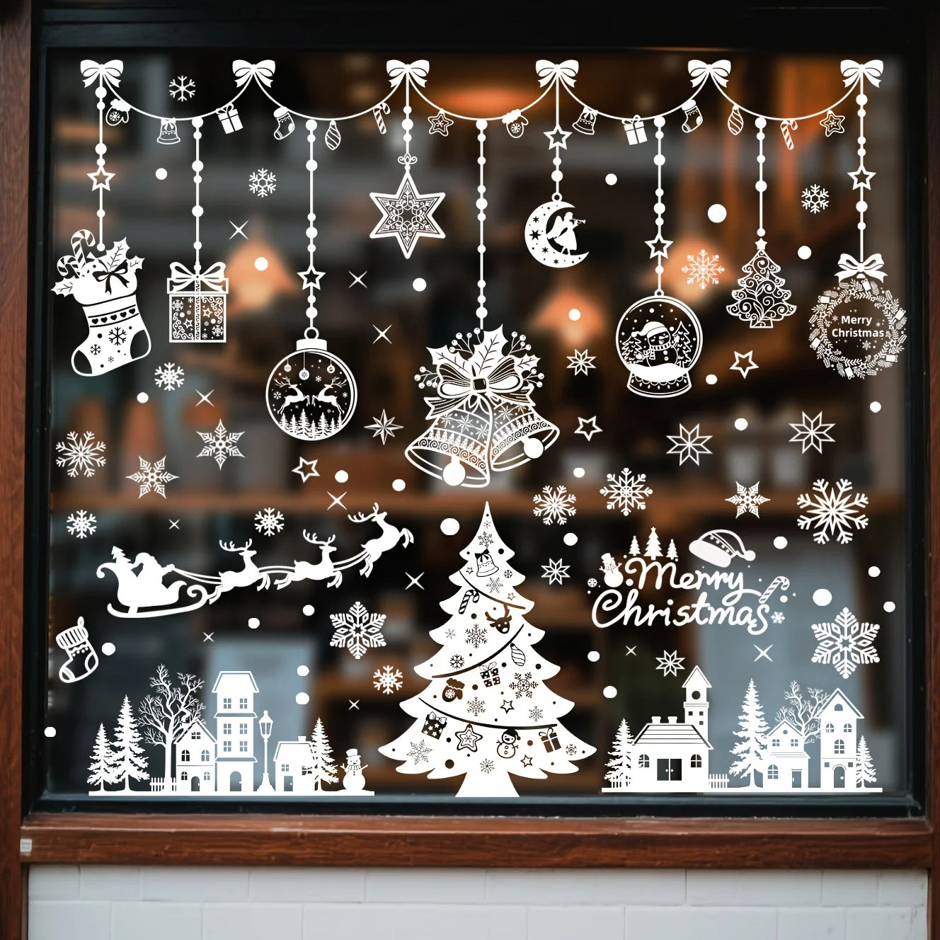 9 sheets Christmas Static Window Stickers, Seamless and Easy to - Snowflake Theme "Merry Christmas" Letters - Christmas Tree