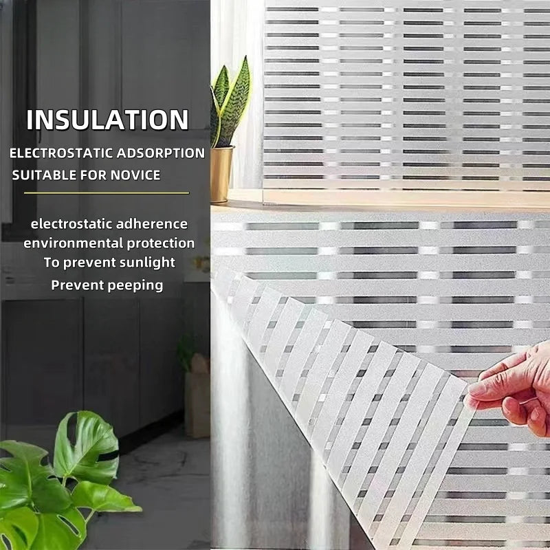 Horizontal Stripesd Glass Window Film Privacy Frosted Glass Window Sticker Translucent Opaque Sticker Suitable for Kitchen Offices and Other Scenes