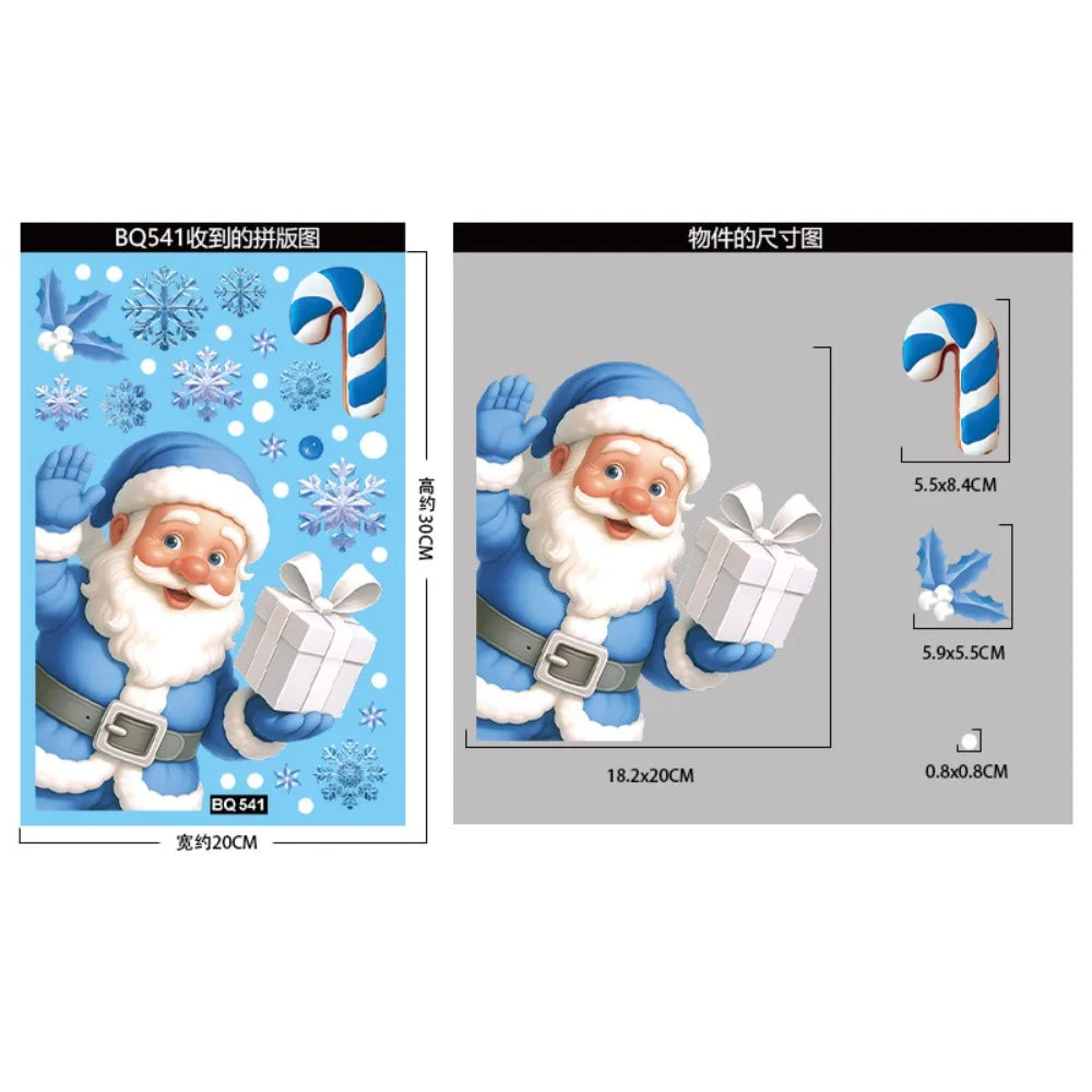 Christmas Window Stickers Winter Snowman Santa Claus Snowflake Reindeer Static Electricity Stickers Ornaments Xmas Home Decor