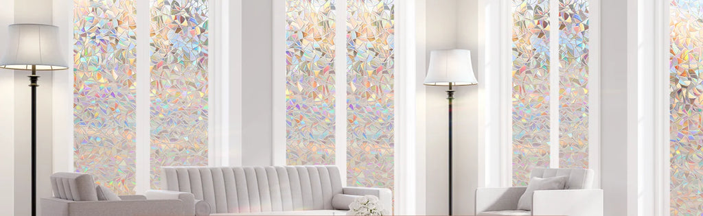 Window Privacy Film Rainbow Static Cling Stained Glass Film Window Covering Sticker Non-Adhesive Removable Reflective for Home