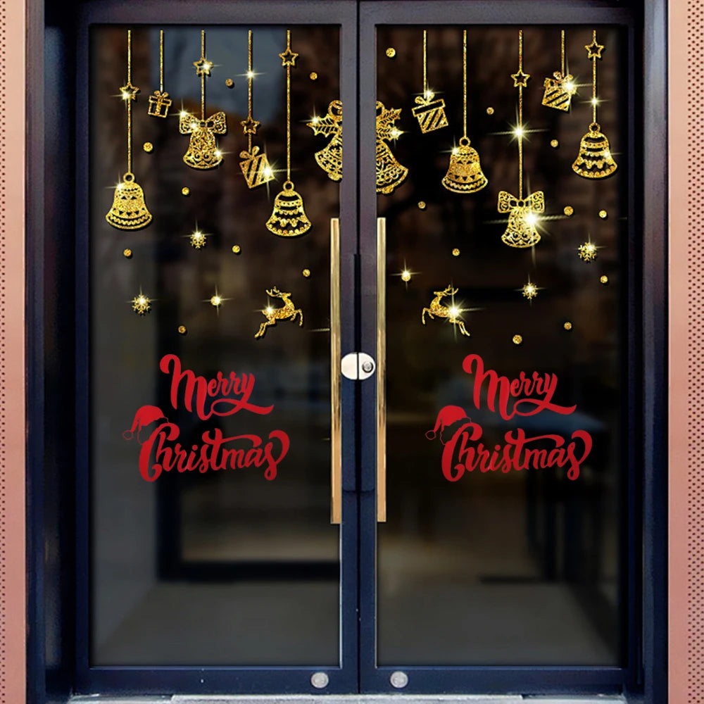 Merry Christmas Wall Stickers Showcase Window Festival Decals Santa Murals New Year Christmas Decorations for Home 20x27cm  ﻿